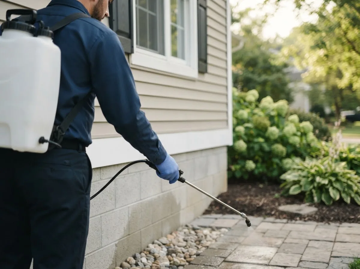 Pest control technician inspecting a home in Hopkinton, RI
